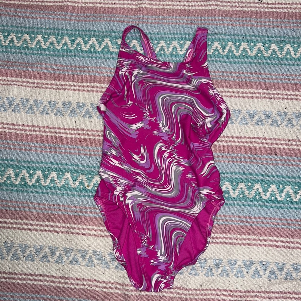 Nike magenta and purple marble print one piece swimsuit